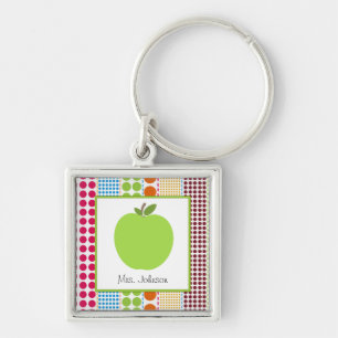 多彩な点の緑のAppleのパーソナライズな先生 キーホルダー