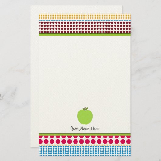 多彩な点の緑のAppleのパーソナライズな先生 便箋 (正面/裏面)