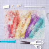 多彩な羽およびペンキの（ばちゃばちゃ）跳ねる 薄葉紙 (クラフト)