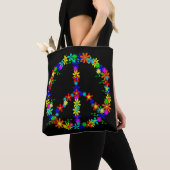 多彩な花が付いているピースサイン トートバッグ (クローズアップ)