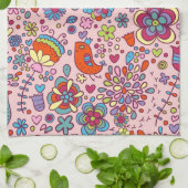 多彩な花が付いている春パターン キッチンタオル (折り畳み)