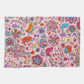 多彩な花が付いている春パターン キッチンタオル (横)