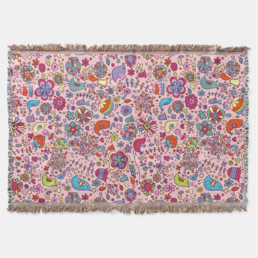 多彩な花が付いている春パターン スローブランケット (正面)