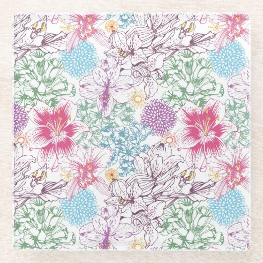 多彩な花が付いている美しいパターン ガラスコースター (正面)