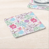 多彩な花が付いている美しいパターン スクエアペーパーコースター (アングル)