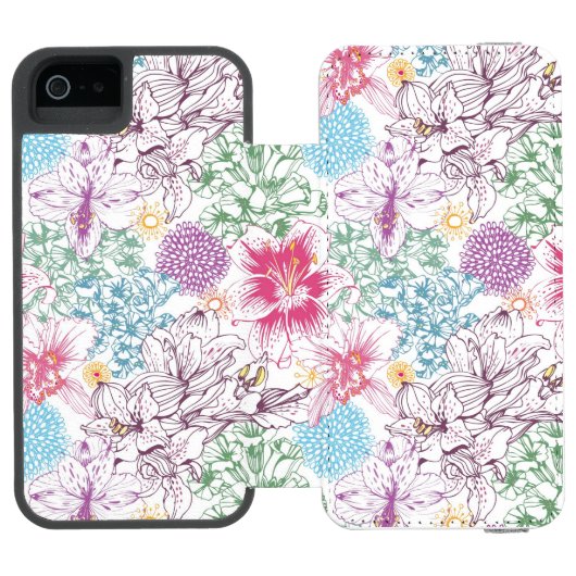 多彩な花が付いている美しいパターン INCIPIO iPhoneウォレットケース (フォリオ Open)