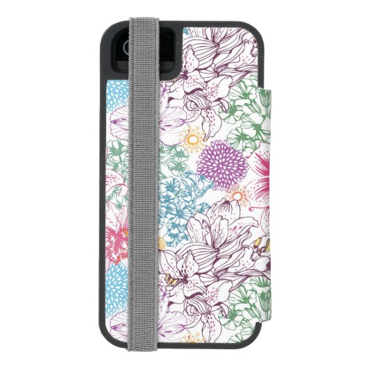 多彩な花が付いている美しいパターン INCIPIO iPhoneウォレットケース (フォリオ裏面)