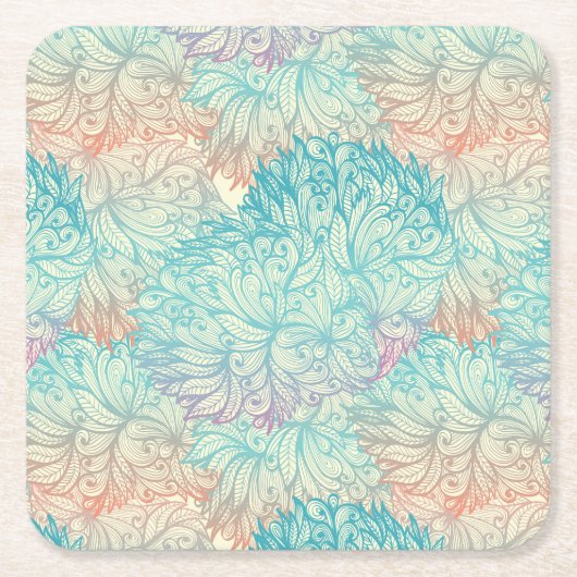 多彩な花の落書きパターン スクエアペーパーコースター (正面)