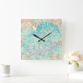 多彩な花の落書きパターン スクエア壁時計 (ホーム)