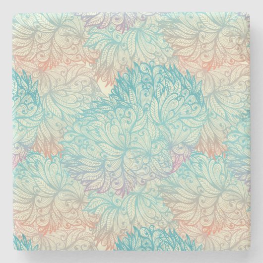 多彩な花の落書きパターン ストーンコースター (正面)