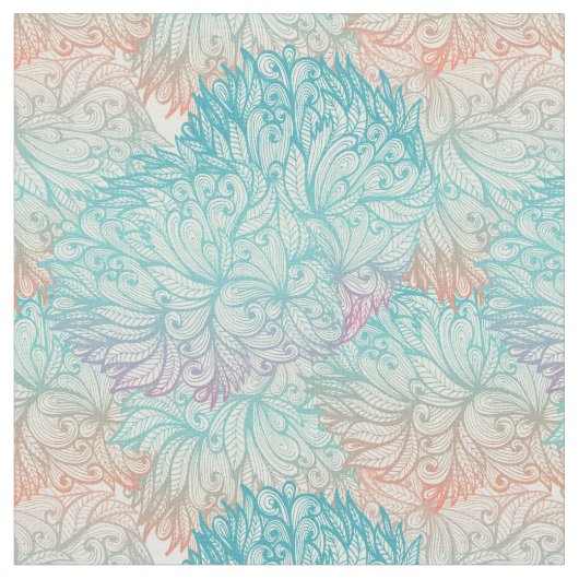多彩な花の落書きパターン ファブリック (クローズアップ)