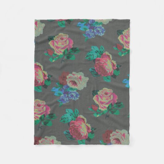 多彩な花の装飾的なばら色のフリースブランケット フリースブランケット (正面)