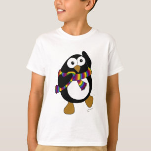 多彩な虹のスカーフを身に着けている漫画のペンギン Tシャツ