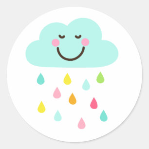 多彩な雨滴が付いているかわいく幸せな雲 ラウンドシール