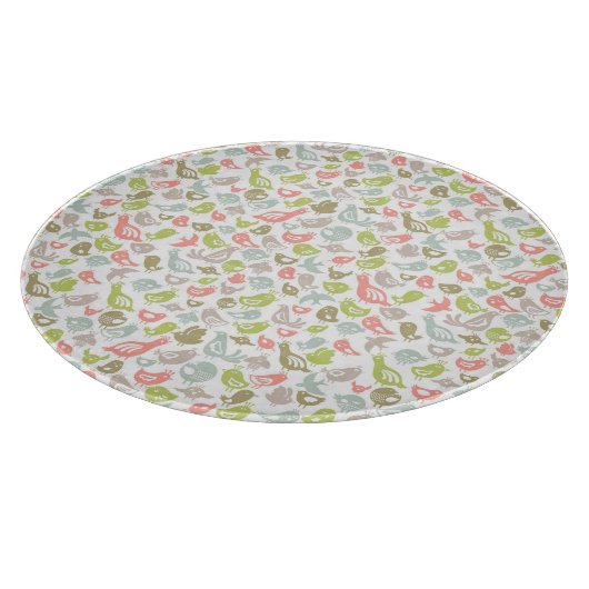 多彩な鳥のオーナメントが付いている背景 カッティングボード (角)