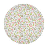 多彩な鳥のオーナメントが付いている背景 カッティングボード (正面)