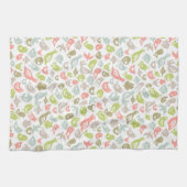 多彩な鳥のオーナメントが付いている背景 キッチンタオル (横)