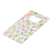 多彩な鳥のオーナメントが付いている背景 クレジットカード栓抜き (正面アングル)