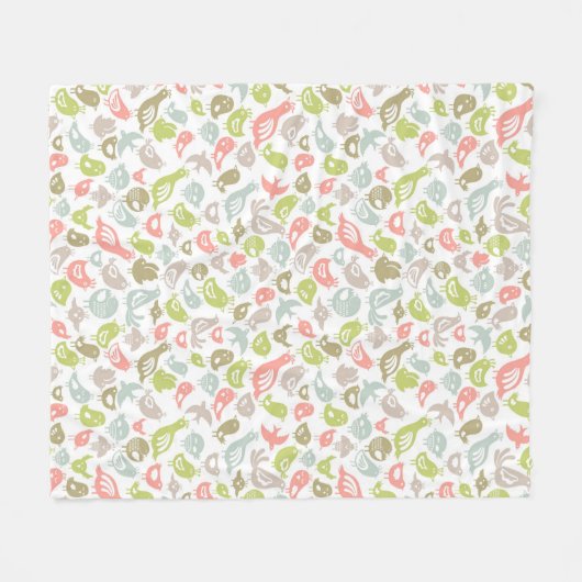 多彩な鳥のオーナメントが付いている背景 フリースブランケット (正面(横))