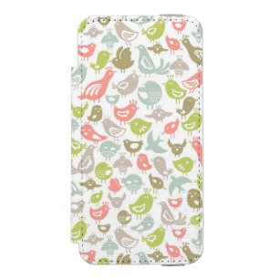 多彩な鳥のオーナメントが付いている背景 iPhone SE/5/5sウォレットケース