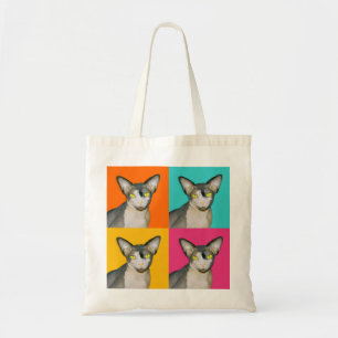 多彩なSphynx猫の忍者のポップアート トートバッグ