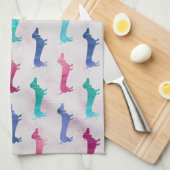 多彩のダックスフントパターン キッチンタオル (四つ折り)