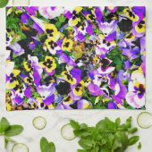 多彩のパンジーの花 キッチンタオル (折り畳み)