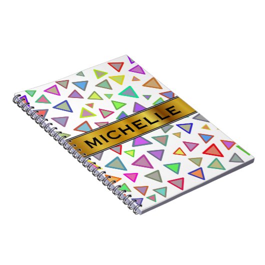 多彩の三角形パターン + 名前をカスタムする ノートブック (右側)