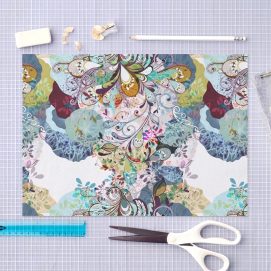 多彩の抽象的な花の上敷パターン 薄葉紙 (クラフト)