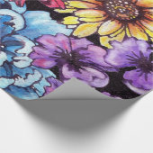 多彩の水彩画の花の花束 ラッピングペーパー (角)