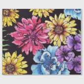 多彩の水彩画の花の花束 ラッピングペーパー (フラット)