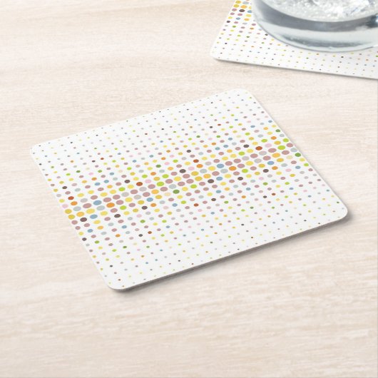 多彩の点の背景 スクエアペーパーコースター (アングル)