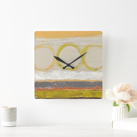 多彩の背景の黄色及びオレンジ円 スクエア壁時計 (ホーム)
