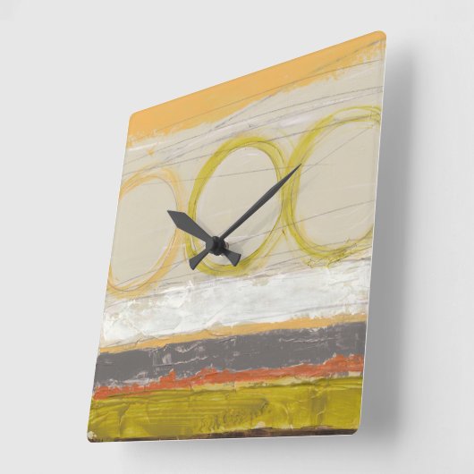 多彩の背景の黄色及びオレンジ円 スクエア壁時計 (傾斜)