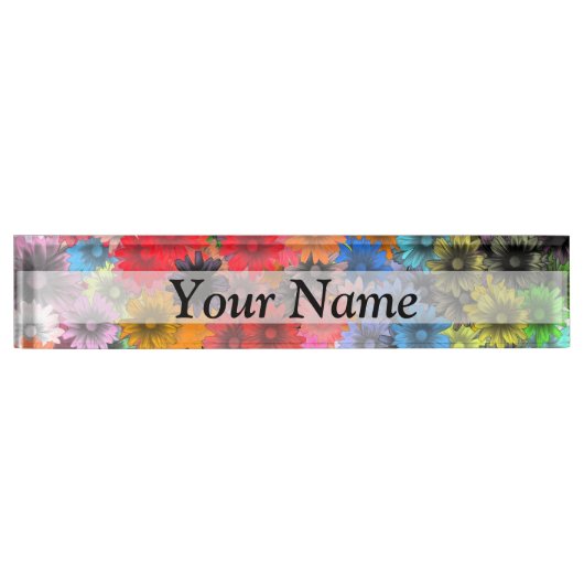 多彩の花パターン デスクネームプレート (正面)
