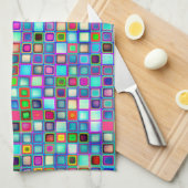 多彩の「幼稚園」のレトロはパターンをタイルを張ります キッチンタオル (四つ折り)