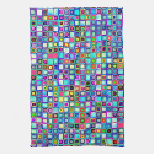 多彩の「幼稚園」のレトロはパターンをタイルを張ります キッチンタオル (縦)