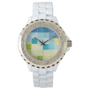 多彩のPixilated正方形との景色 腕時計