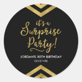 多彩フェイクな金ゴールドChevron驚きのパーティー ラウンドシール (正面)