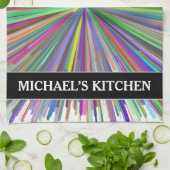 多彩ライン破烈パターン + 名前をカスタムする キッチンタオル (折り畳み)