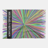 多彩ライン破烈パターン + 名前をカスタムする キッチンタオル (横)