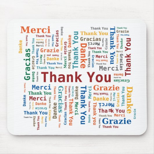 多彩5つの言語の単語の雲-ありがとう マウスパッド (正面)