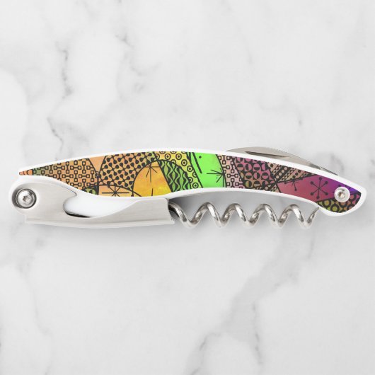 多彩、はっきりしたでアートで抽象的なパターン(の模様が)ある ソムリエナイフ (正面)