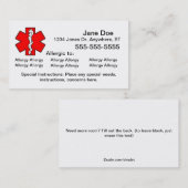 多数のアレルギーカード-緊急事態 名刺 (正面/裏面)