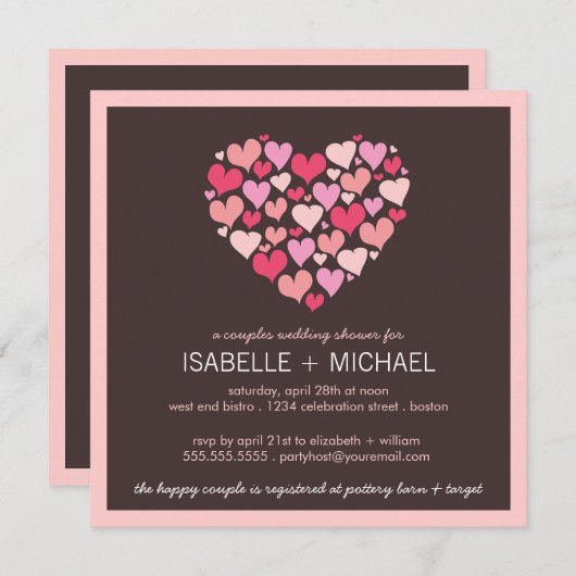 多数のハートカップルウェディングシャワー招待状 招待状 (正面/裏面)