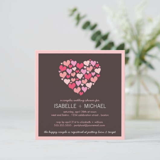 多数のハートカップルウェディングシャワー招待状 招待状 (スタンド正面)