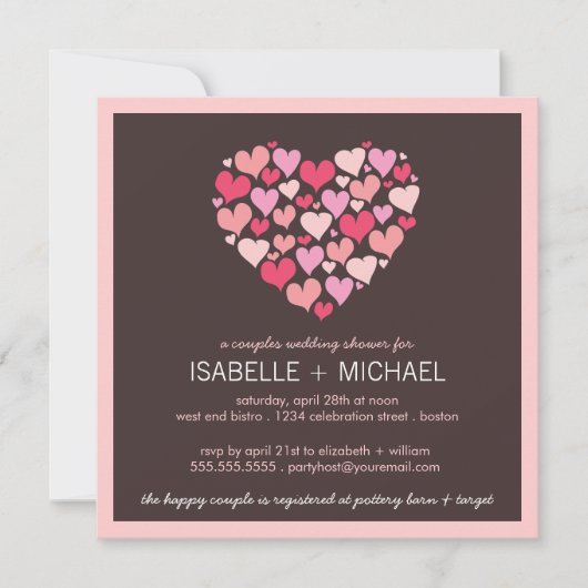多数のハートカップルウェディングシャワー招待状 招待状 (正面)