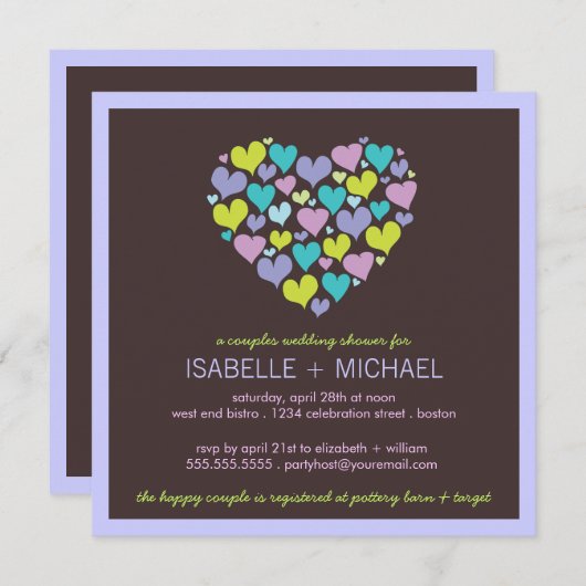 多数のハートカップルウェディングシャワー招待状 招待状 (正面/裏面)