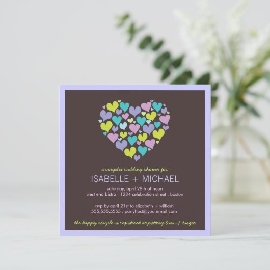 多数のハートカップルウェディングシャワー招待状 招待状 (スタンド正面)