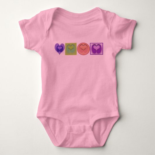 多数のハート及び色 ベビーボディスーツ (正面)